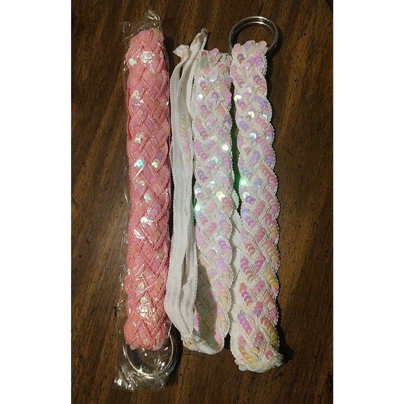 Pink/White Sequin Braided Belts 48" Lot Of 2 - Picture 1 of 4